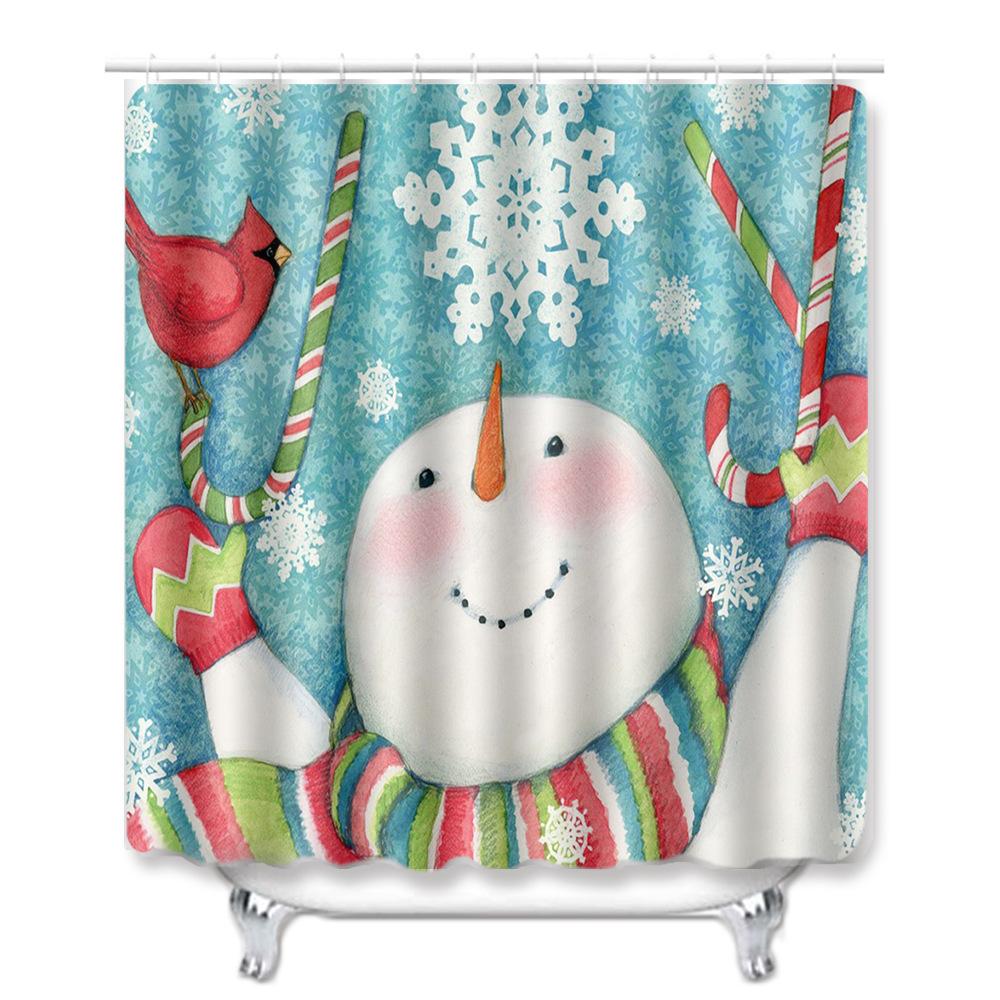 Christmas Shower Curtain Floor Mat Combination Four-Piece Set Bathroom Toilet Carpet Shower Room Mat Foot Mat