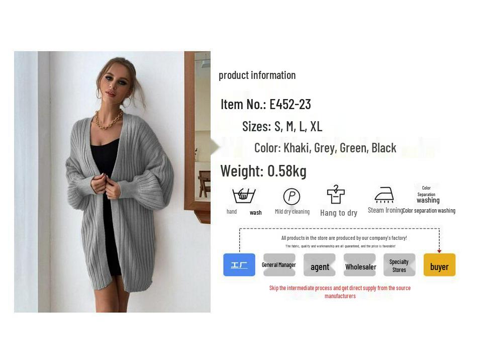 2025 Autumn/Winter Fashion Plus Size Batwing Sleeve Knitted Cardigan Sweater