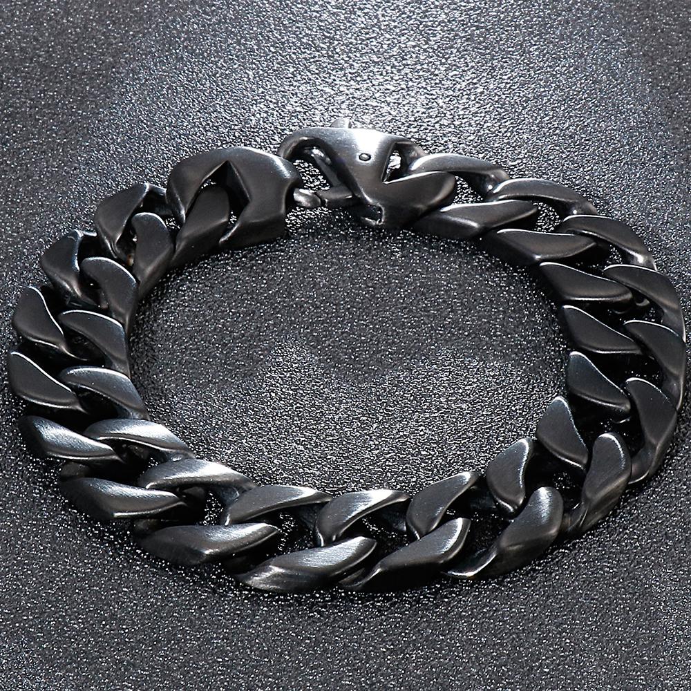 Hypoallergenic Matte Stainless Steel Cuban Chain Bracelet for Men Brushed Black/Silver Color Men's Bracelets With Lobster Clasp