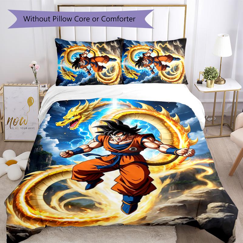 Goku 3pcs Bedding Set Duvet Cover Closure Includes 1 Duvet Cover & 2 Pillowcases for All Seasons Bedroom Home Dorm Decor