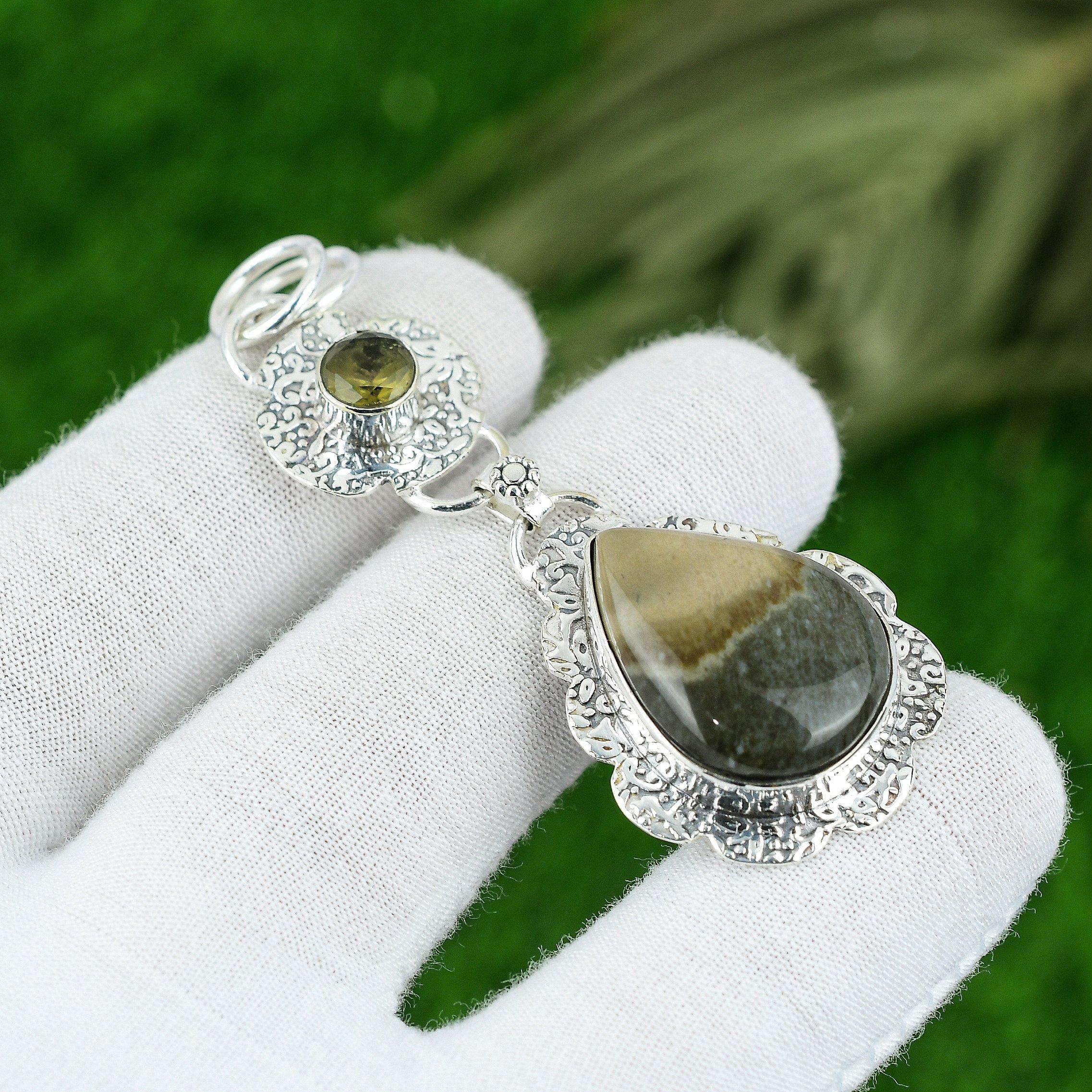 

Подарок для нее Подвеска из стерлингового серебра 925 пробы с натуральным полихромным яшмовым камнем