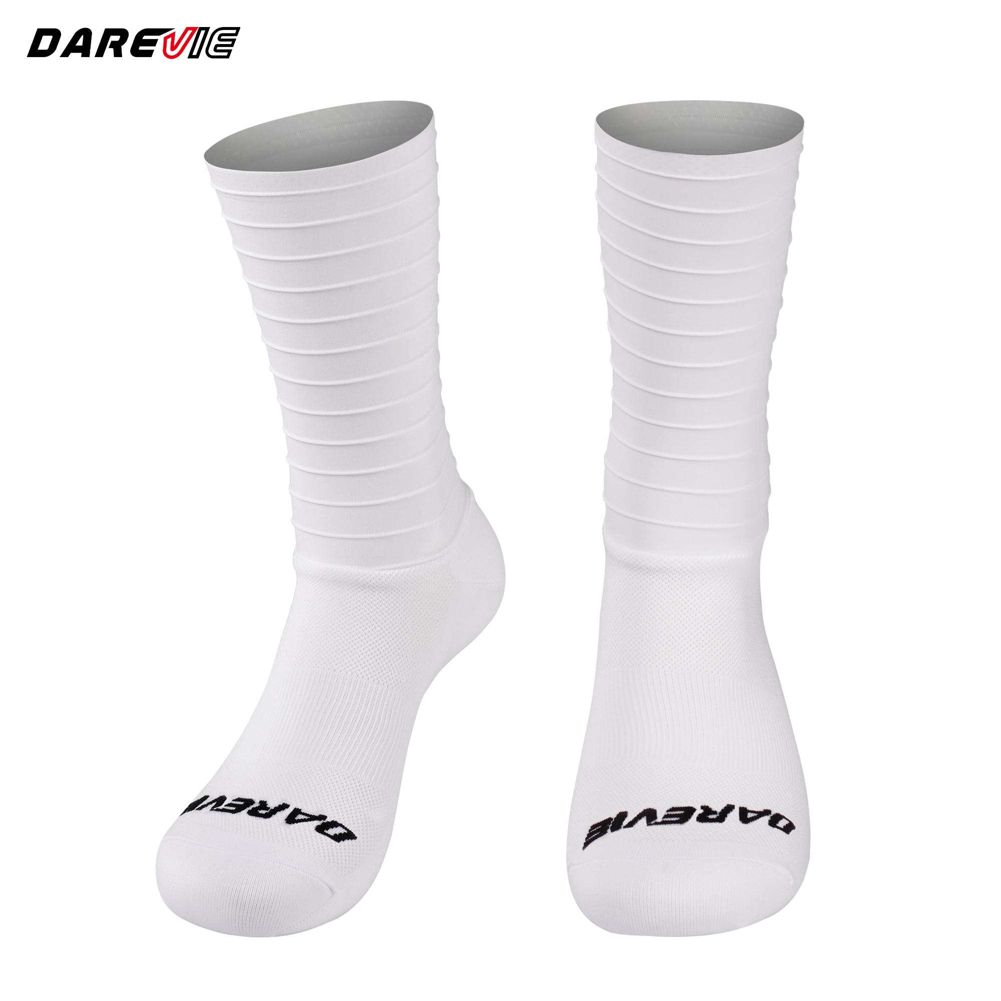 Darevie Custom White High Elasticity Cycling aero Striped Fabric Socks Cycle Sock Stretch Sublimated Cycling Socks S белый
