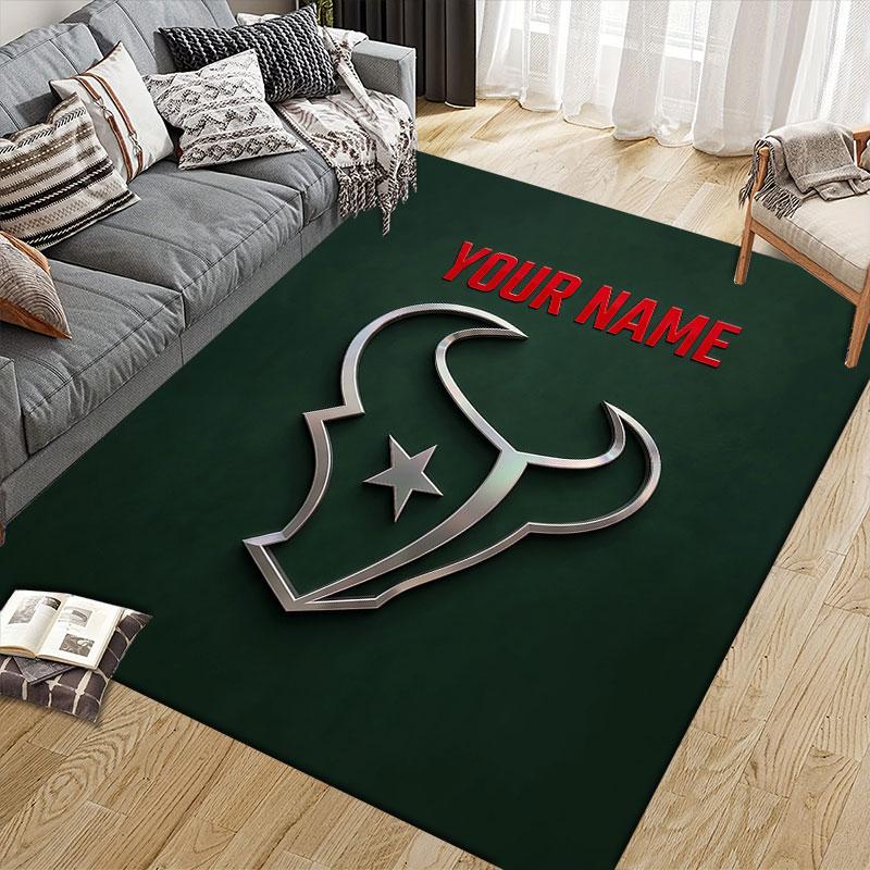 Custom Name,Houston Texans Home Sofa Decoration for Living Room & Bedroom, Non‑Slip Play Flannel Floor Mat for Game Room