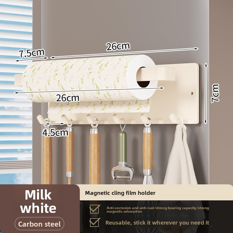Magnetic Paper Towel Holder With Hooks For Kitchen Storage And Refrigerator Side Mounting