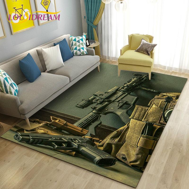 3D Assault Rifle Pistol Revolver Gun Area Rug,Carpet Rug for Living Room Bedroom Sofa Doormat Decor,Kid Play Non-slip Floor Mat