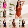 Women Sexy Monokini Deep V-neck Sleeveless One-Piece Swimsuit Hollow Mesh Splicing High Waist S-Shaped Swimwear
