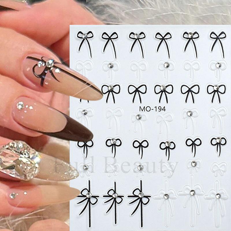 Small Bow Ribbon Bowknot Nail Stickers High Quality Crystal Diamond Design Adhesive Stickers Nail Art Decoration