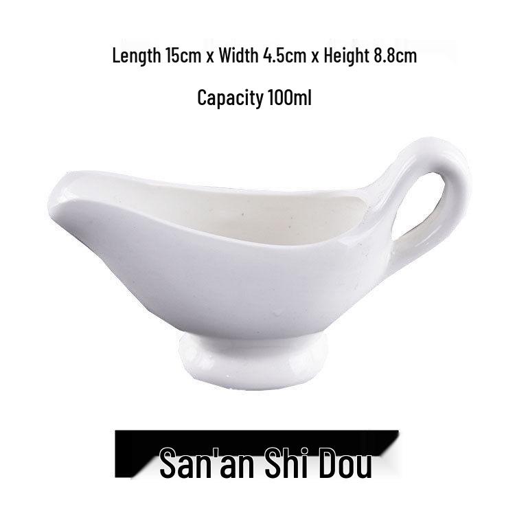 Elegant White Ceramic Sauce Boat - Steak Sauce, Salad Seasoning Dispenser for Restaurants and Hotels