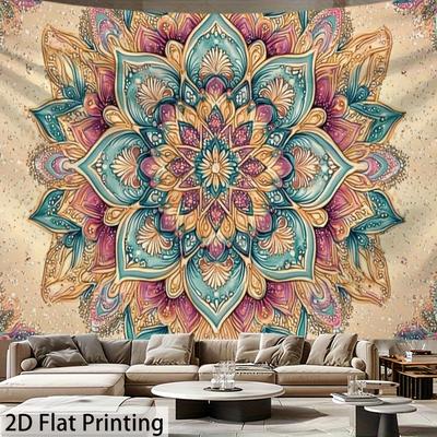 Tapiz Mandala Colorido para Colgar en la Pared, Tapiz de Arte Floral de Loto Intrincado, Decoración del Hogar Boho para Sala de Estar Dormitorio Fondo