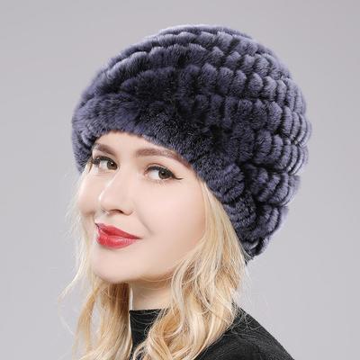 Damen Winter Warme Echte Rexkaninchenfell Mütze Schneemütze Wintermützen für Damen Mädchen Echtes Fell Strickmützen Beanies Natürliche Flauschige Mütze