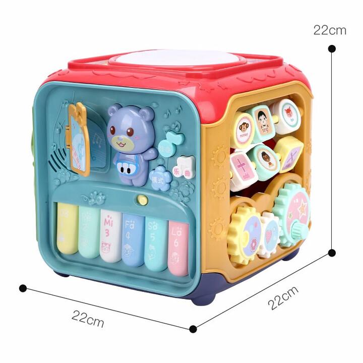 Hexahedron Educational Toys Baby Newborn Meeting Gifts Montessori Early Education Hand Drum, Sound and Light Content [large] Six Sides + Small Key