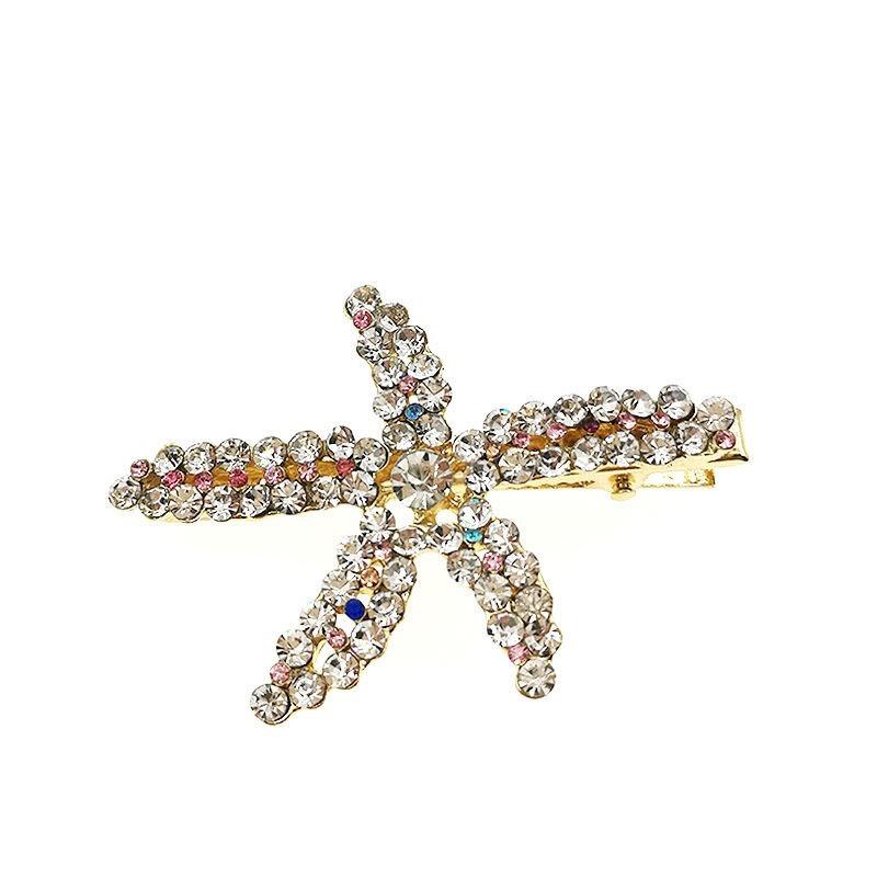 Korean-Style Starfish Pearl Hair Clip: Romantic Diamond Duckbill Side Hairpin for Girls