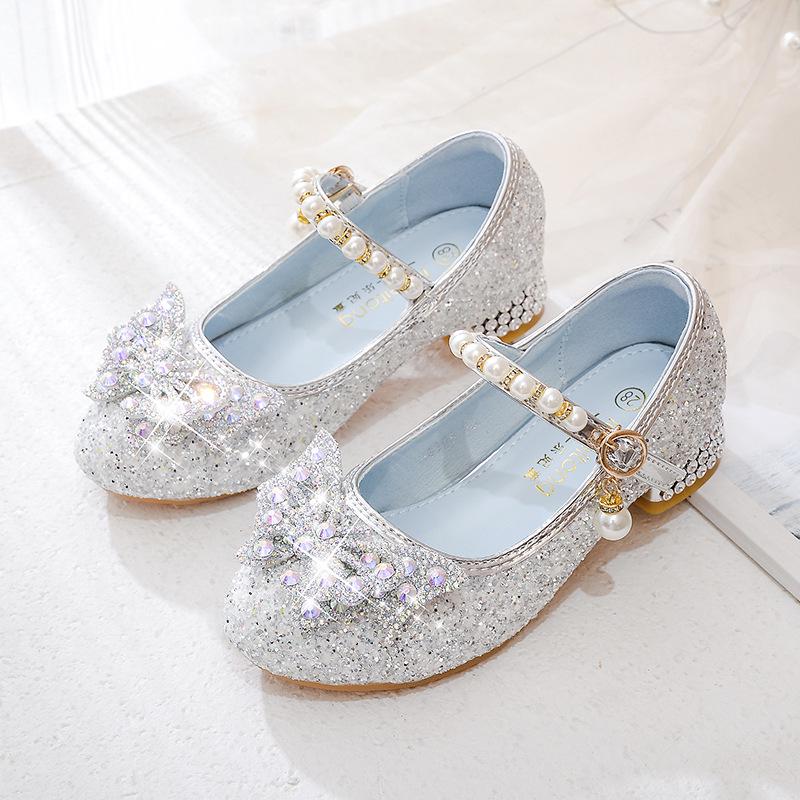 Girls' Pink Rhinestone High Heels - Elsa Princess Fashion Show Shoes, Spring/Autumn Style