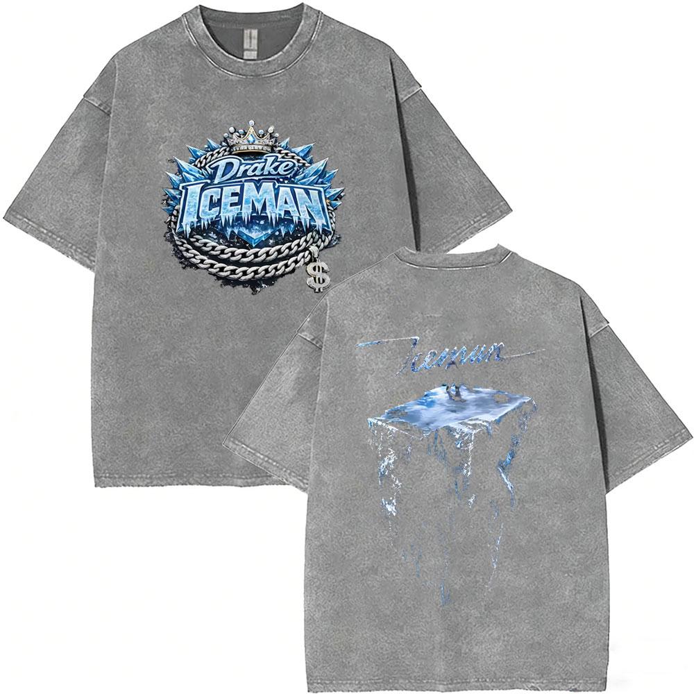 T-shirt Grafica Album ICEMAN Rapper Drake Vintage Lavato Uomo Donna Moda Hip Hop Oversize T-shirt Maschile Casual T-shirt in Cotone