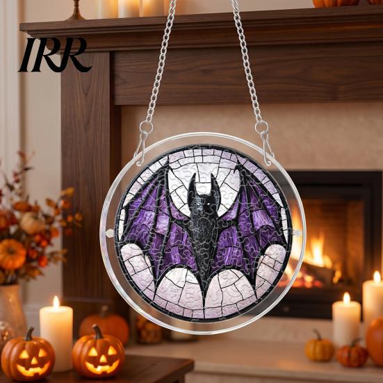 Acrylic Puzzle Art Halloween Scary Bat Pumpkin Jigsaw Suncatcher, Stained Glass Style Party Decoration Window Hanging Decor for Home,