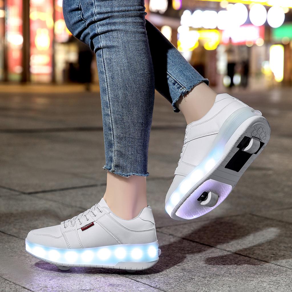 2 Wheel Roller Skates for Boys and Girls Inline Skate Shoes 2 in 1 Removable Pulley Skate Skating Children's Ice Skating Shoes