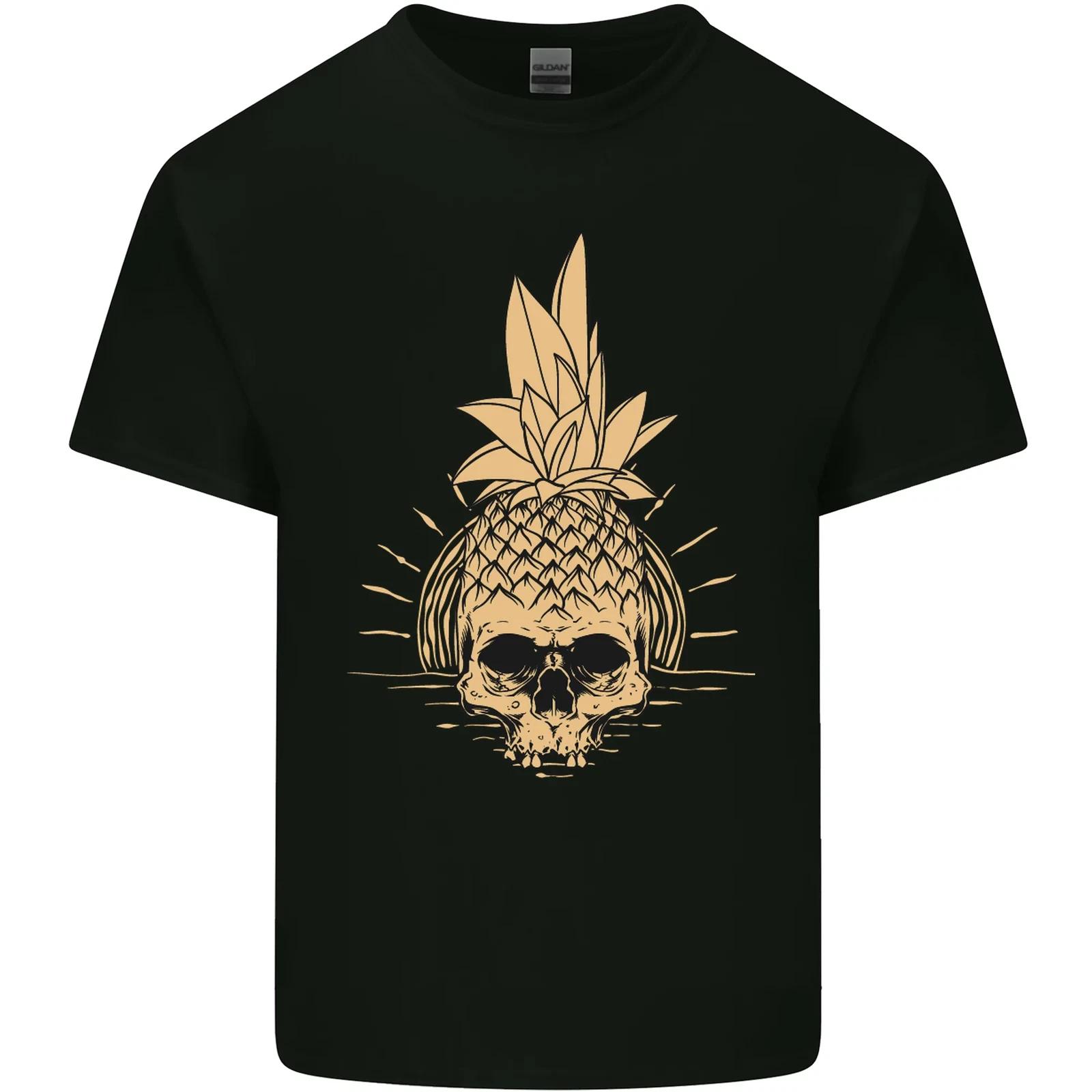 Pineapple Skull Gothic Biker Surfing Kids T-Shirt Childrens S