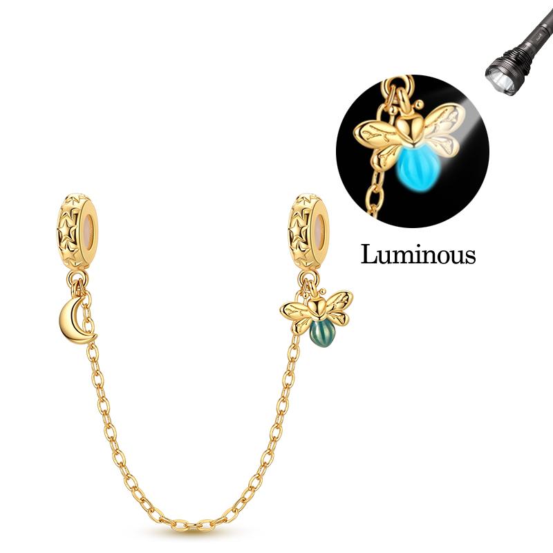 Safety Chain Charms 925 Silver Love Bow Star Moon Snowflake Safety Chain Fit Bracelet DIY Women's Jewelry