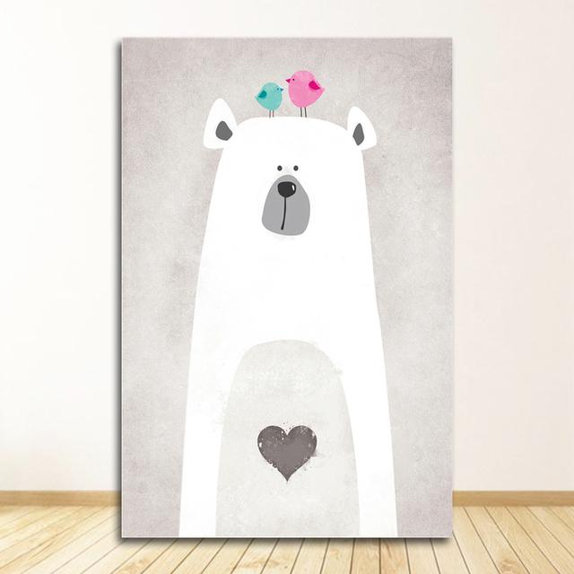 Painting Print Baby Room Home Wall Decor Nordic Cute Animal Hippo Penguin Polar Bear Portrait A4 A3 A2 Canvas Art Poster