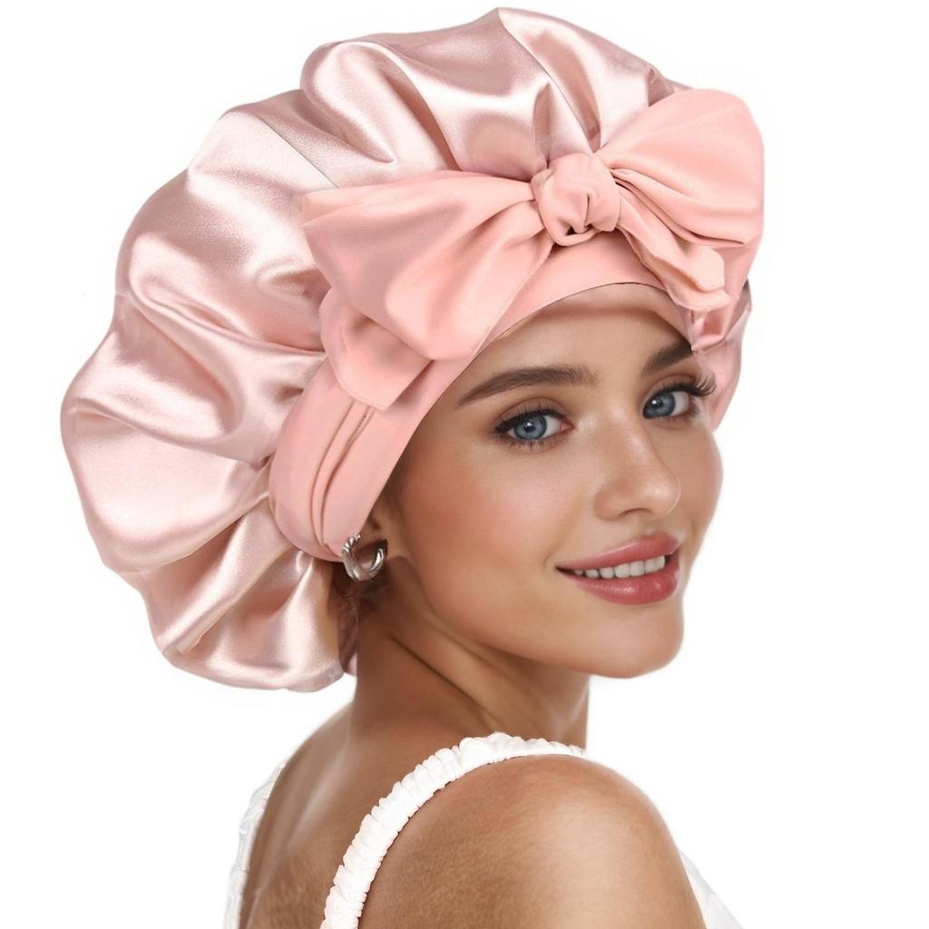 Übergroße Satin-Nachtmütze mit Schleife - Damen Herbst/Winter Beauty & Pflege Kopftuch Hut