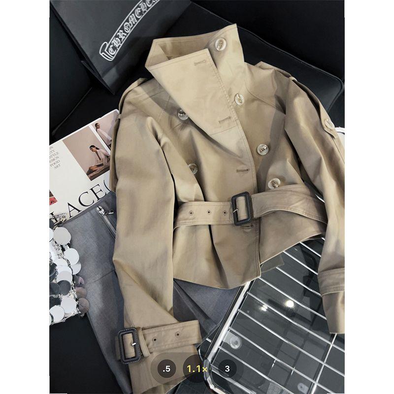 

Хаки Короткая Ретро Рубашка Стойка Тренч Верхняя одежда Picture Color S