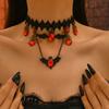 Vintage style dark red rose long fringed necklace goth black lace collarbone chain collar