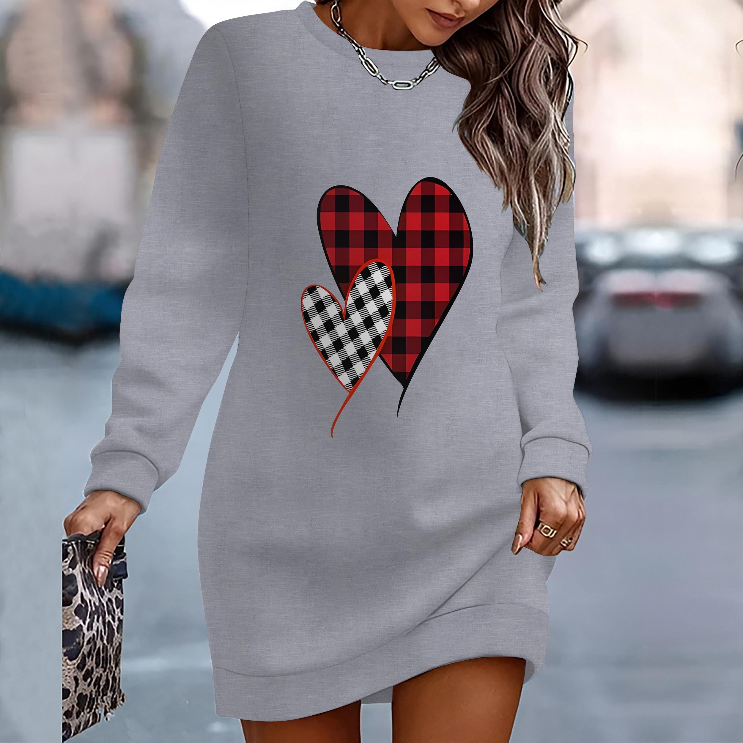 

Жіноче елегантне, модне, трендове та повсякденне худі, 3D принт символу серця, тривимірний крій, жіноче довге худі, подарунок на День святого Валентина XXL сірий