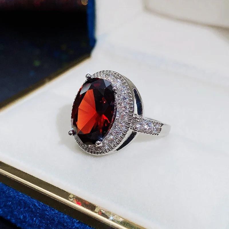 

Japanese And Korean High-End Luxury Daily Wear Luxury Jewelry Women S Design Sense Red Zircon Elegant Translucent Ring 9