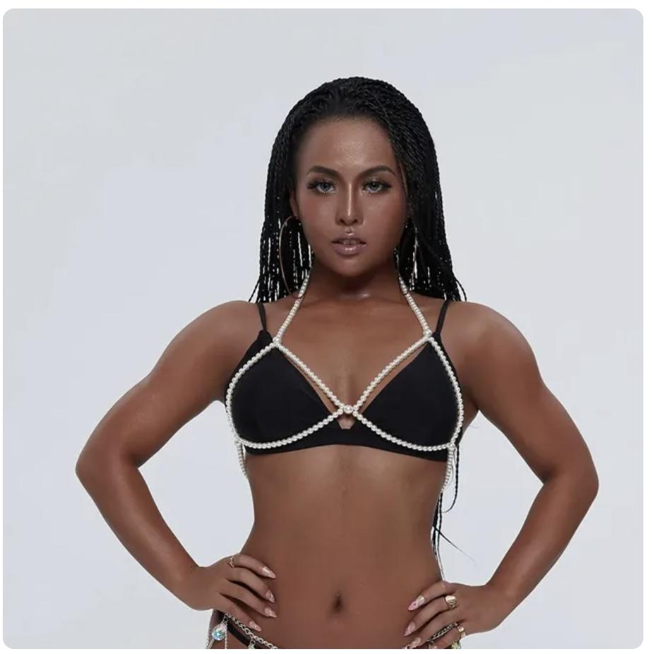 Sexy Accessoires Damen Bikini Perlen Brustkette Körperkette Schmuck Komplett Handgefertigt BH Mit Fransen Für Strand Nachtclub Taillenkette