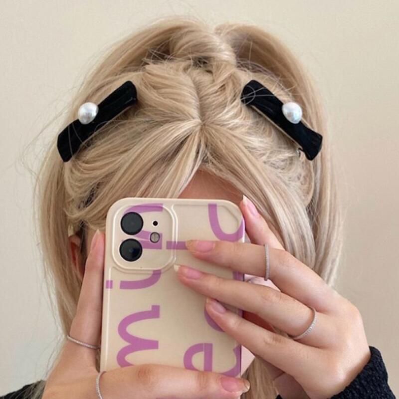 Women's Ribbon Point Petite Pearl Hair Clip