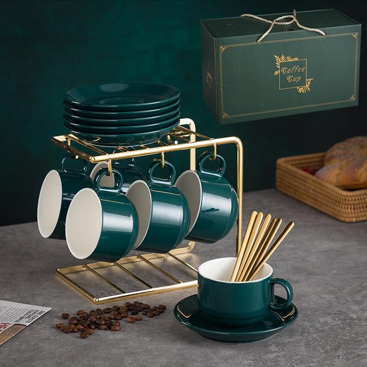 Luxury European-Style Golden Handle Ceramic Coffee Cup & Saucer Set