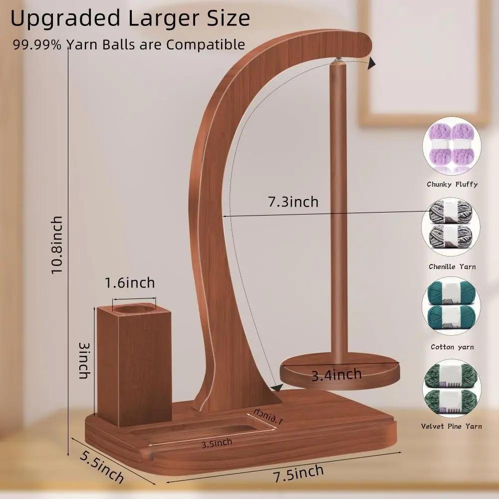 Wooden Yarn Holder for Crocheting Magnetic Rotation Multi-functional Yarn Spinner with Crochet Box Yarn Ball Storage Rack