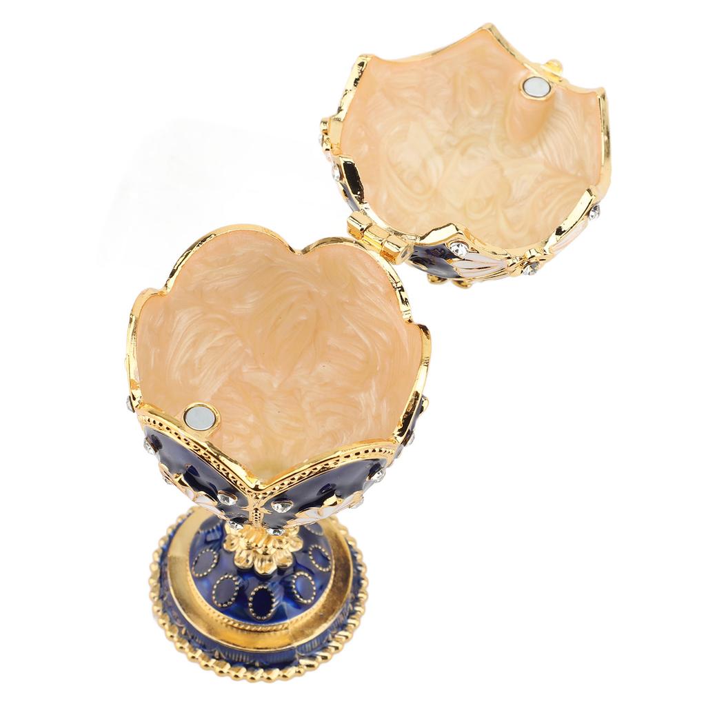 Easter Egg Shaped Trinket Box Hand Painted Decorative Rhinestones Alloy Hinged Enameled Jewelry Box for Rings Necklaces