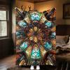 1PC Stained Glass KaleidoscopeOutdoor Flannel Blanket - Soft Plush Decor for Picnics, camping, Bedroom, Playroom, Office, or Lunch Break 1310A