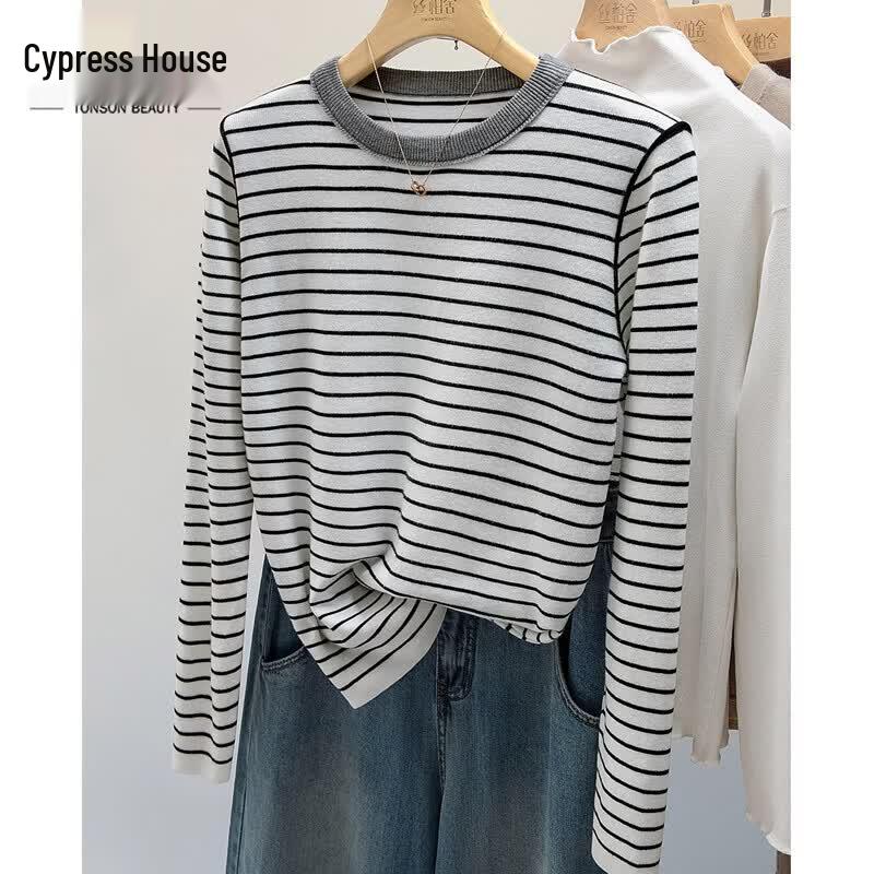 

Women s Color-Block Stripe Round Neck Slim Fit Long Sleeve Top One Size