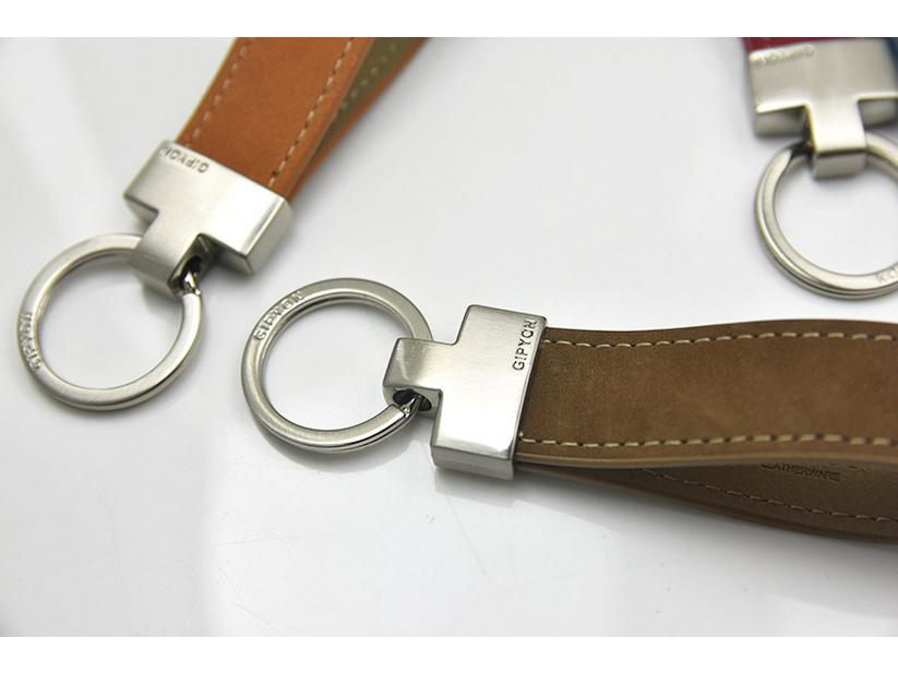 GIP Genuine Leather Car Keychain with Suede Cowhide Rope Key Ring Gift