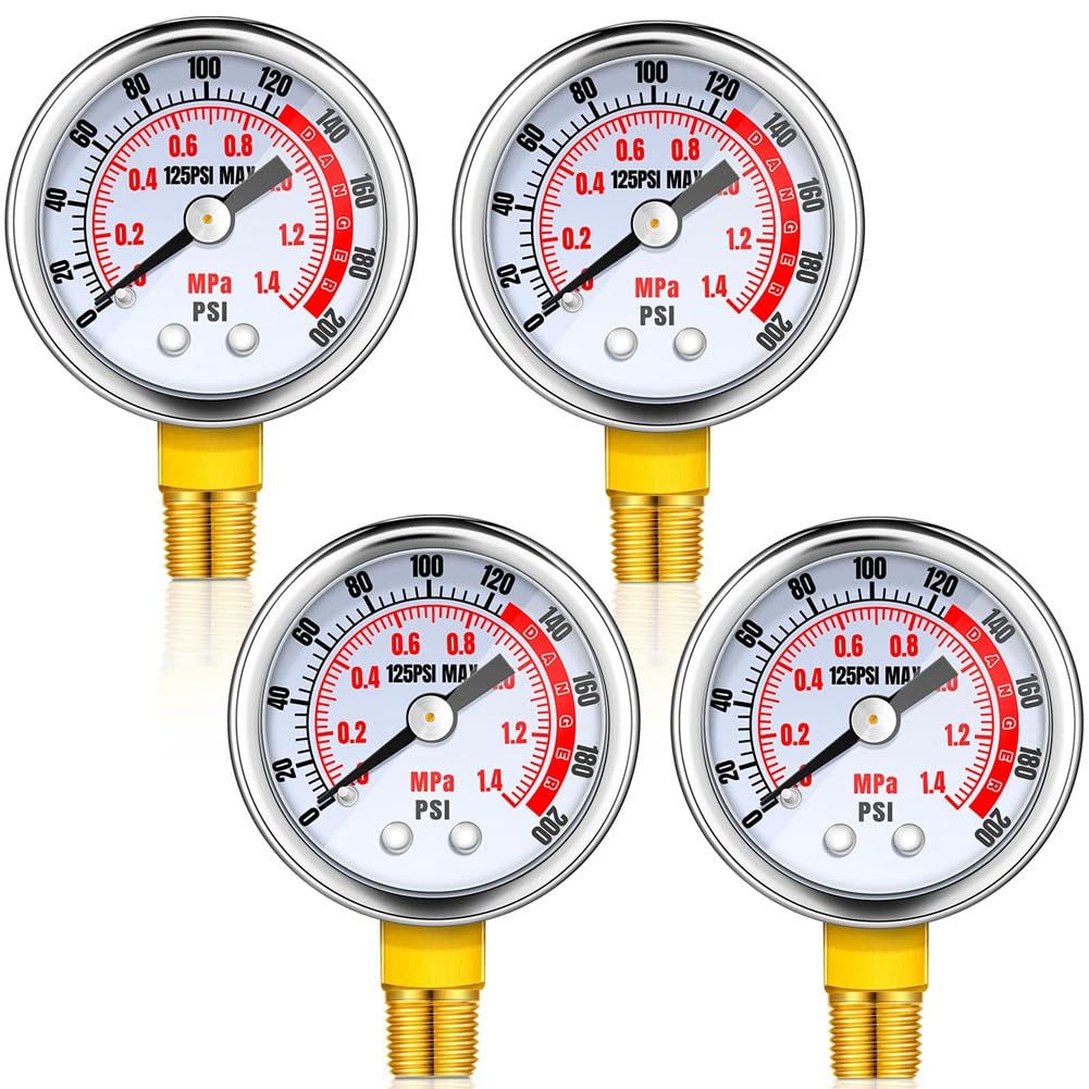 Bunggou 0-200 Psi Air Pressure Gauge 4 Pcs 1/8" Male NPT Connection Air Gauge