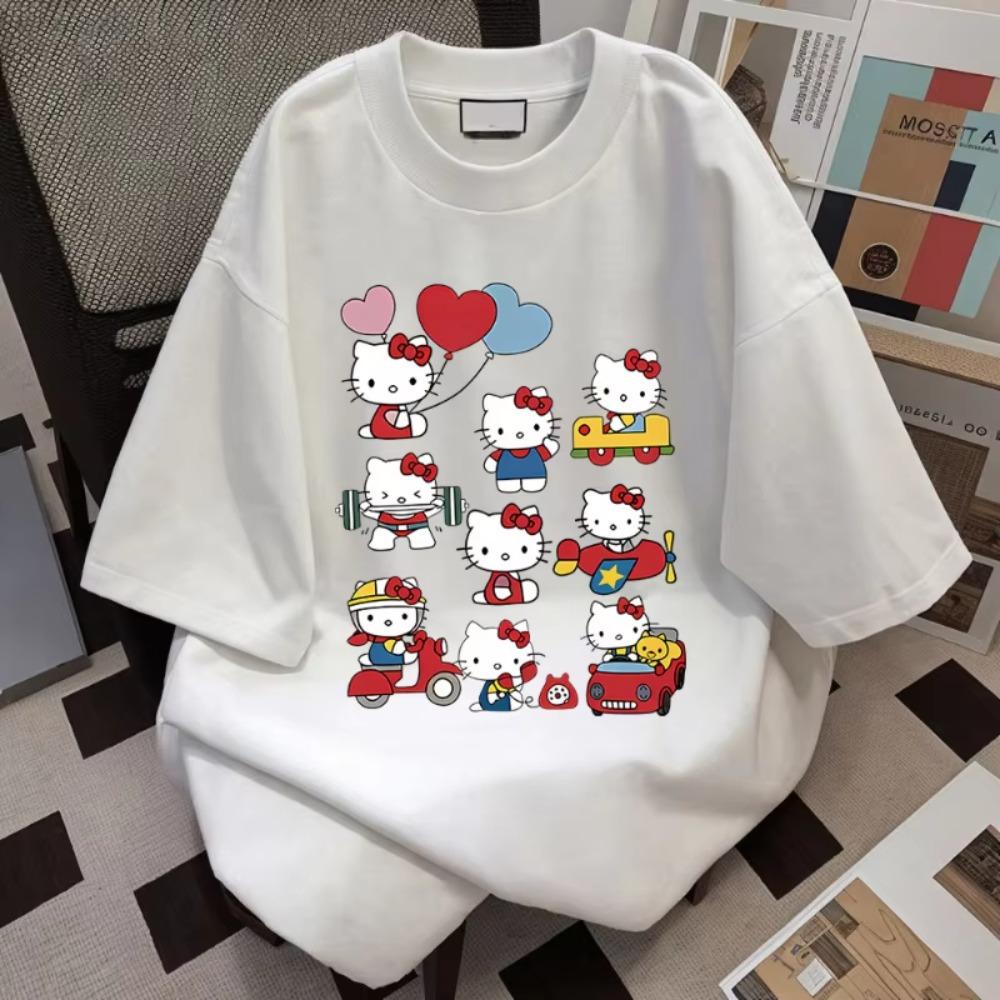 

Hello Kitty 2026 Summer MultiScene Fun Cotton Print ShortSleeved TShirt Suitable for Ladies Sweet Style Streetwear S