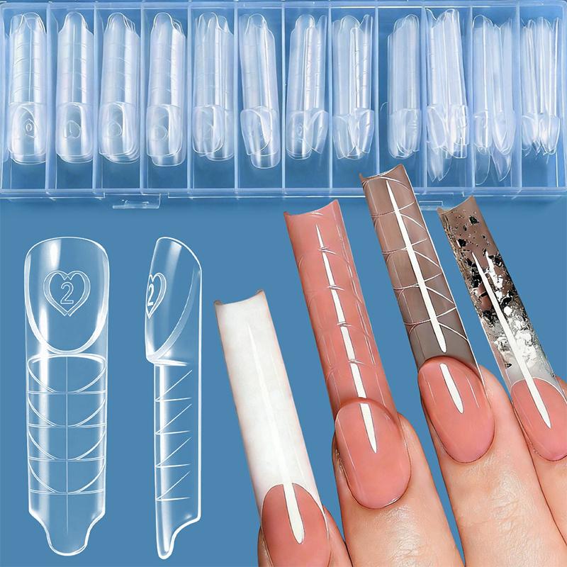 30/60/70/150Pcs Space Hollow French Crystal Extension 3D With Scale Nail Dual Forms Nail Mold Reusable Uv Glue Nail Extension