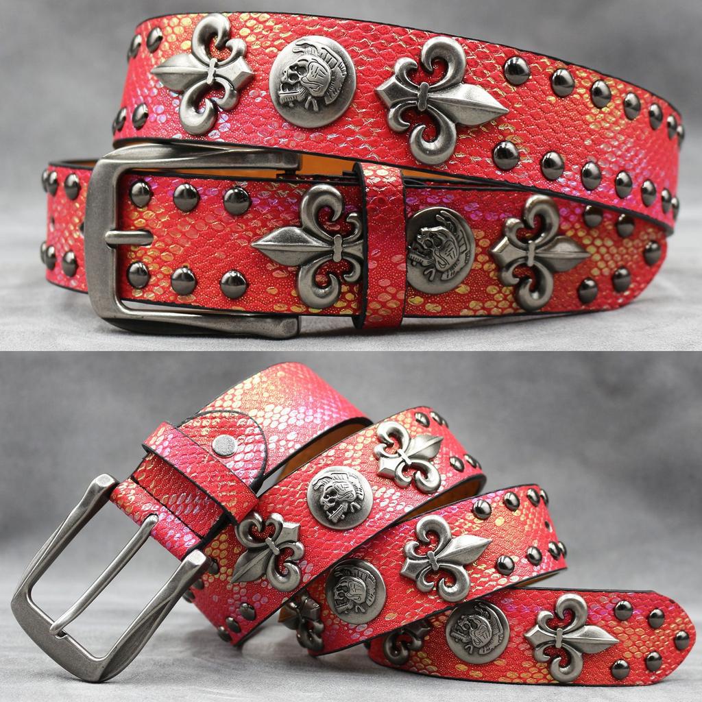 Original Skull Rivet Belt Punk Men'S Belt Women'S Snake Pattern Decorative Belt