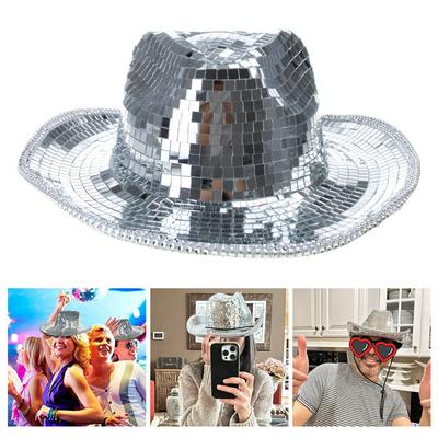 Casquette Miroir DjHat Chapeau Cowgirl Adulte Unisexe Fête de Célibataire Boule à Facettes Chapeau de Club