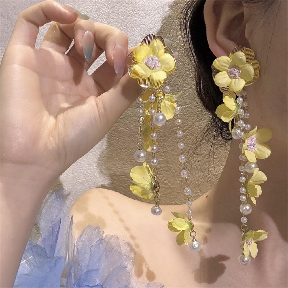 Exaggerated Petals Tassel Earring Sweet Women's Jewelry New Flower Dangle Earrings  Vacation