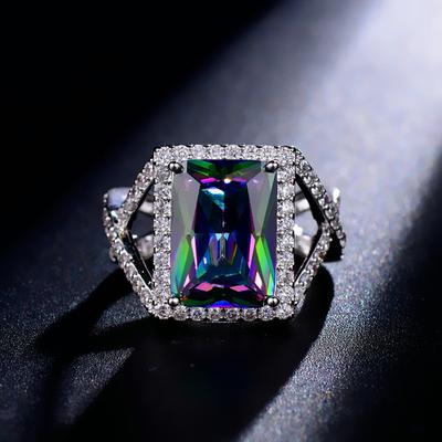 Bague colorée Zircon AAA Plaqué platine Bague pour femme, Accessoires