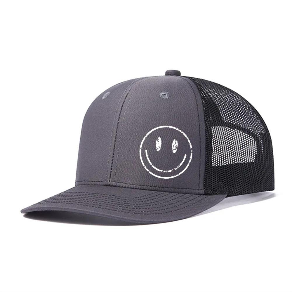 Heat Transfer Smiley Baseball Cap Slightly Curved Richardson Truck Cap Outdoor Breathable Mesh Cap Sun Protection