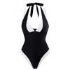 Women'S Sexy One Piece Swimsuit Solid Color Halter Ring Hollow Out Beachwear Swimsuit Fashion Pleated Halter Bikini Sets