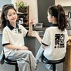 Korean Style Girls' 2026 Summer Cotton Polo Shirt: Color Blocked Lapel Short Sleeve T-shirt for Medium and Large Children