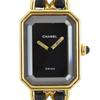 Chanel Premiere M Watches H0001 blackDial Plated Gold/Embossed Leather Quartz Analog Display Women Used