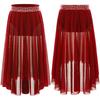 Girls Lyrical Contemporary Modern Dance Skirts Shiny Rhinestones Waistband Side Slit High Low Irregular Mesh Skirt Performance Costume
