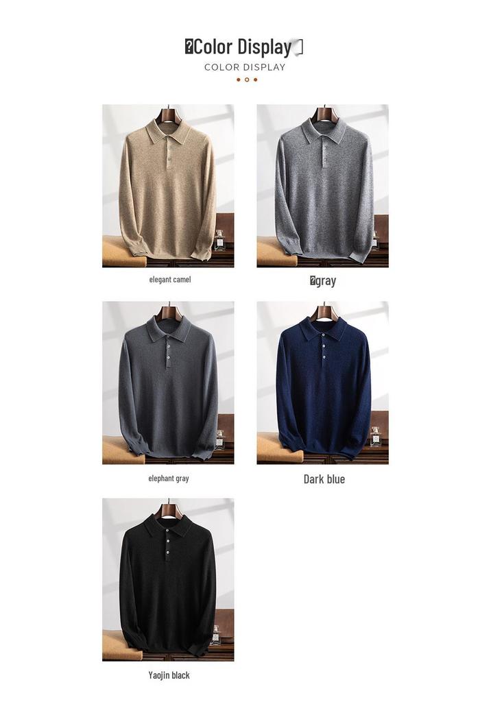 Men's Polo Collar Cashmere Knit Shirt - Autumn/Winter Business Sweater