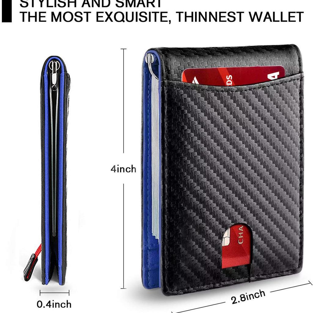 Carbon Fiber RFID Card Holder: Multi-Card Slots, Money Clip, Coin Purse, and Microfiber Leather Credit Card Sleeve for Men.
